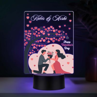Personalized Happy Valentine's Day Theme LED Night Lamp, Couple with Heart Tree Design Valentines Day Gift for Couples Multicolored Light